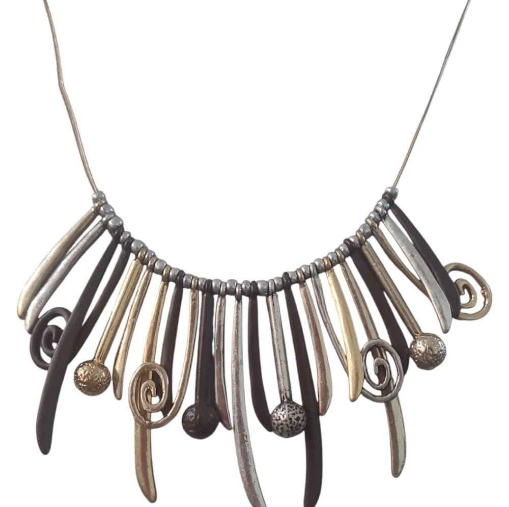 Chicos Unique Elegant Sliding Fringe Brutalist Two-Tone Necklace